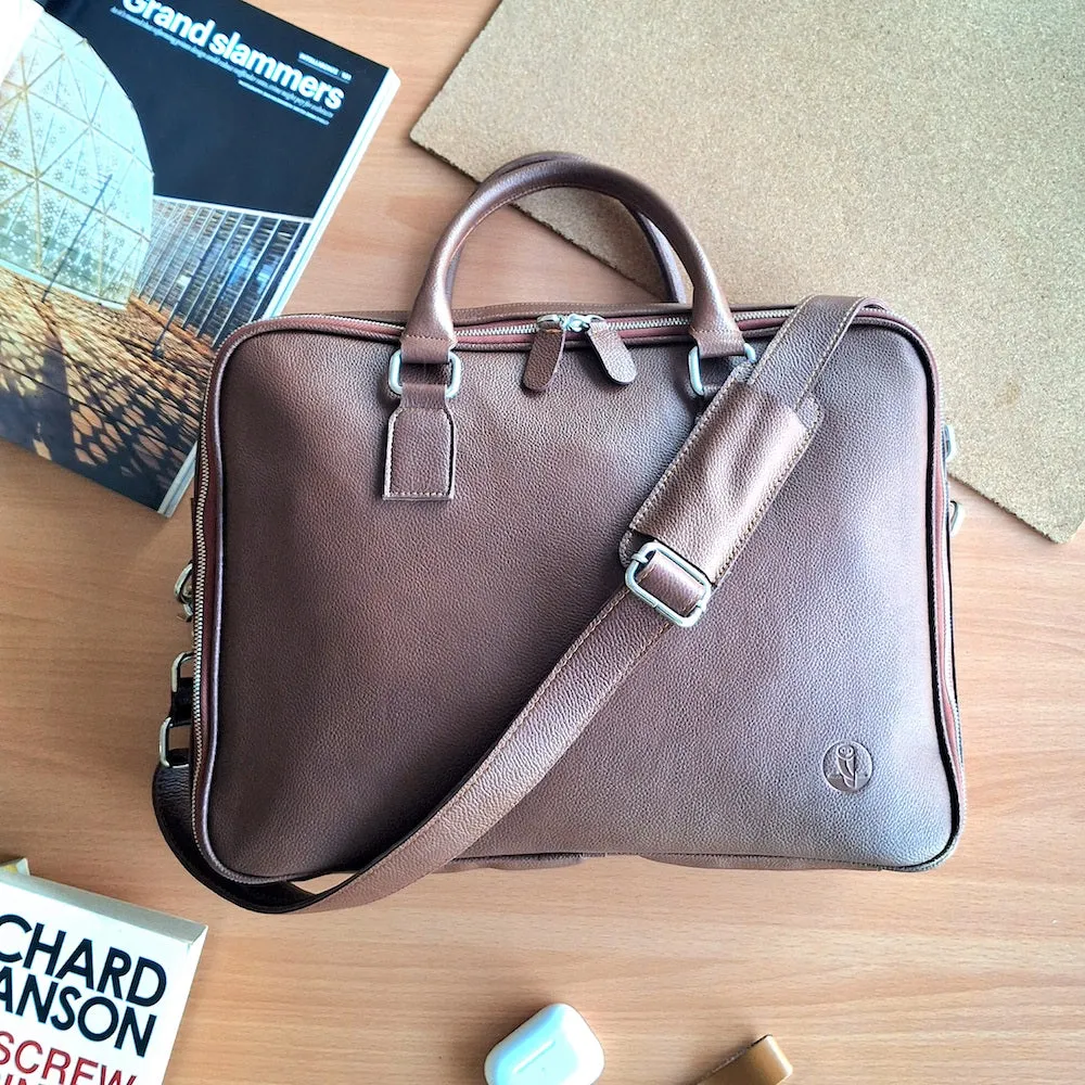 Norde Brown Milled Leather Laptop Briefcase