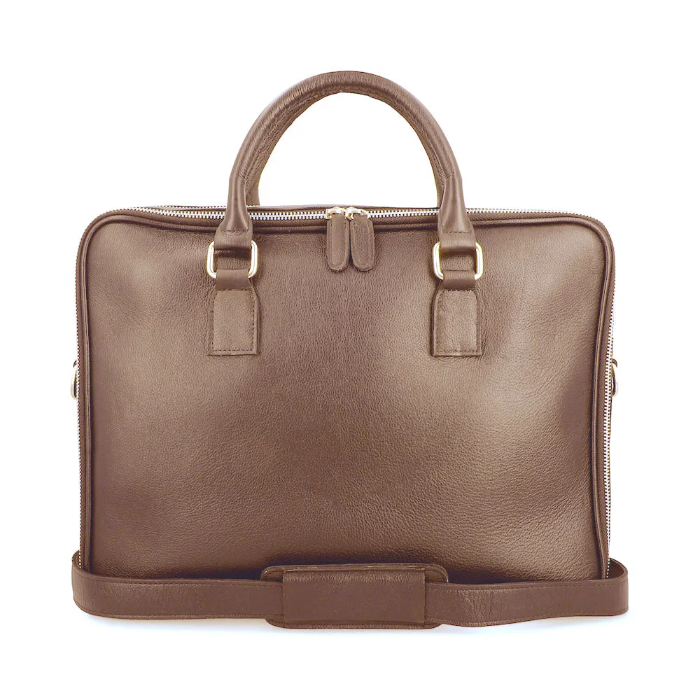 Norde Brown Milled Leather Laptop Briefcase