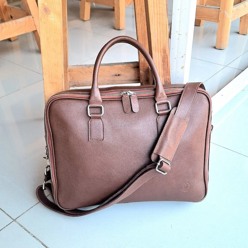 Norde Brown Milled Leather Laptop Briefcase