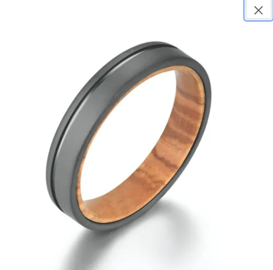 Olive Wood Black Titanium Men's Wedding Band 6MM