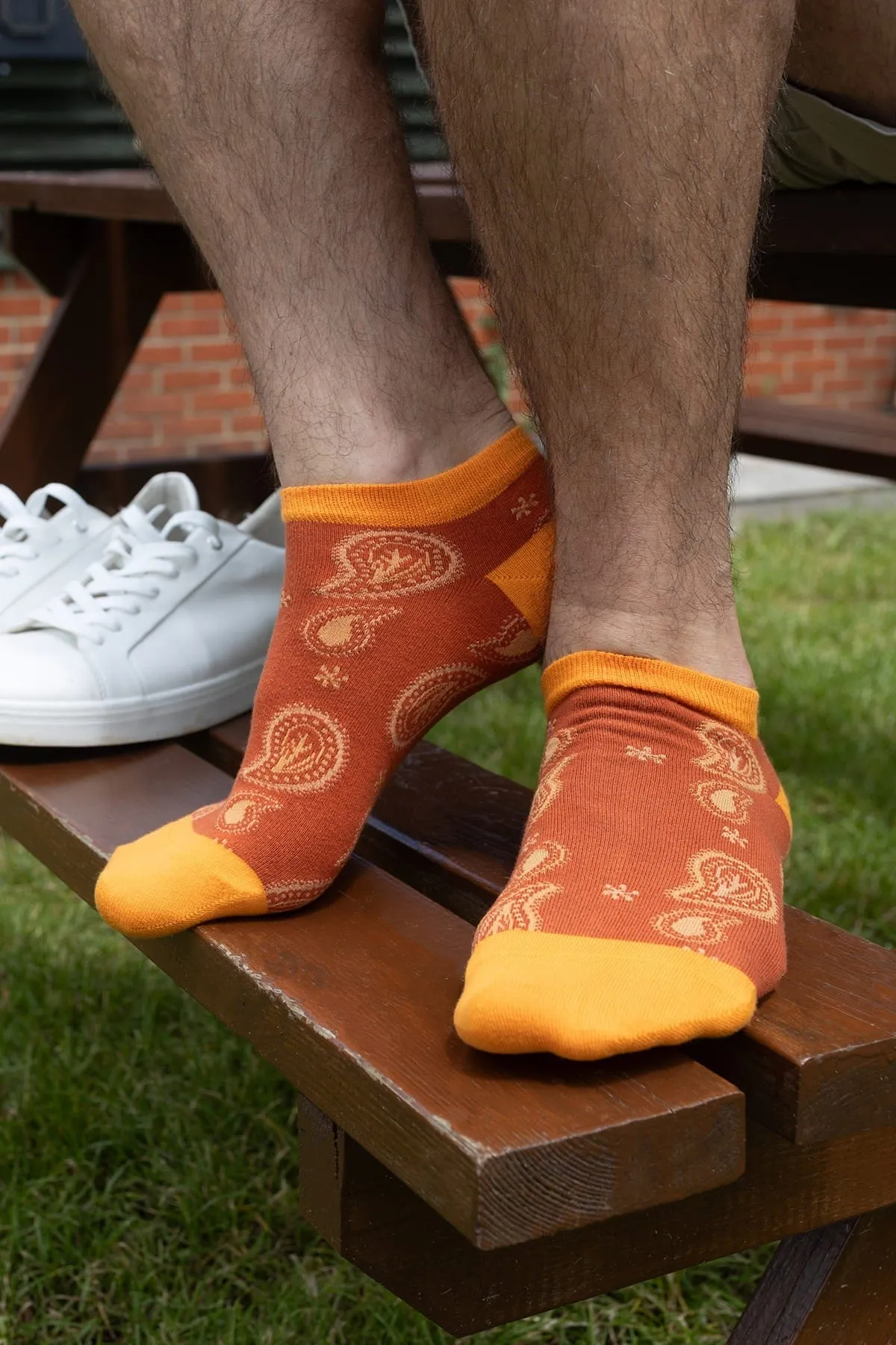 Paisley Men's Organic Cotton Trainer Socks | Orange