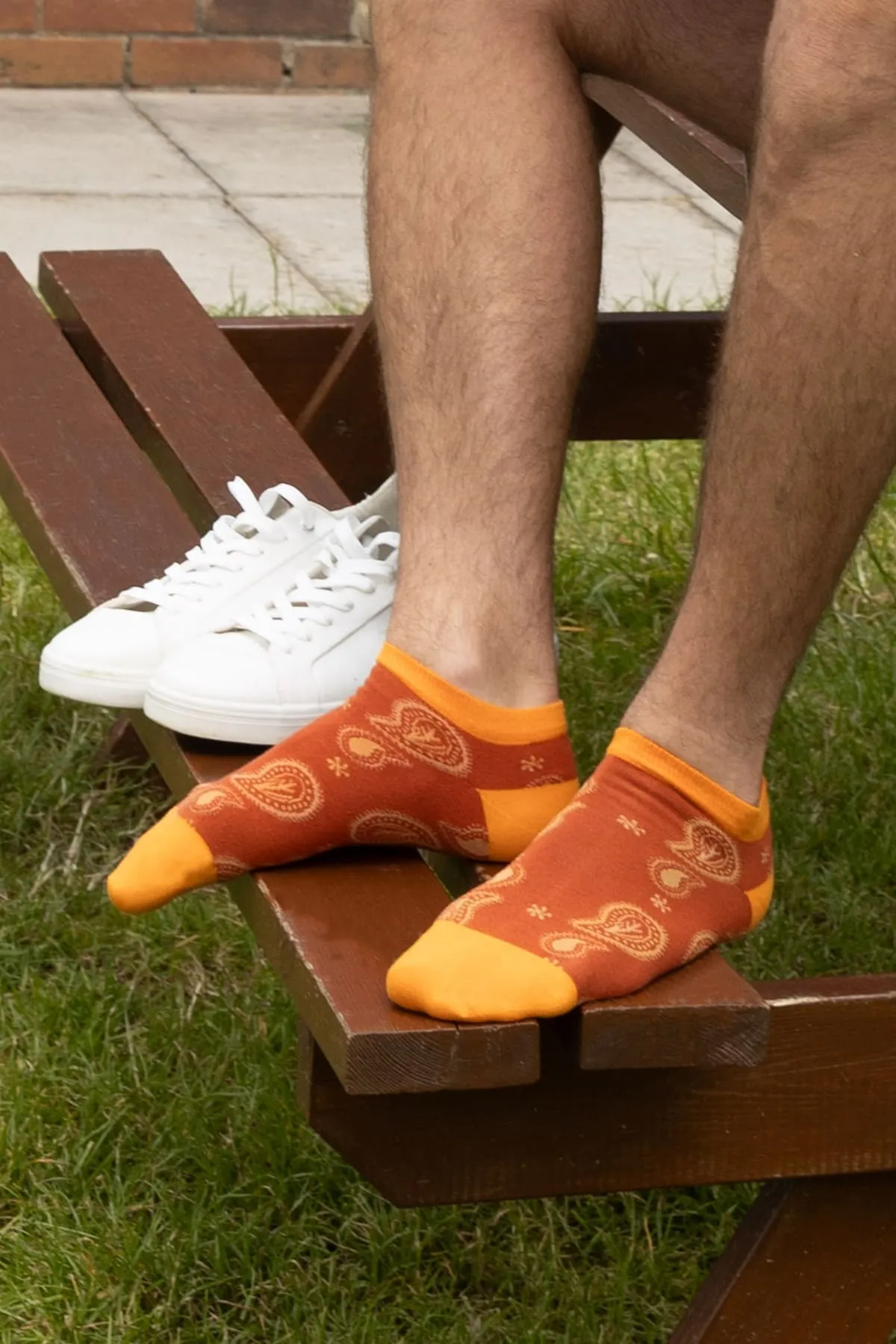 Paisley Men's Organic Cotton Trainer Socks | Orange