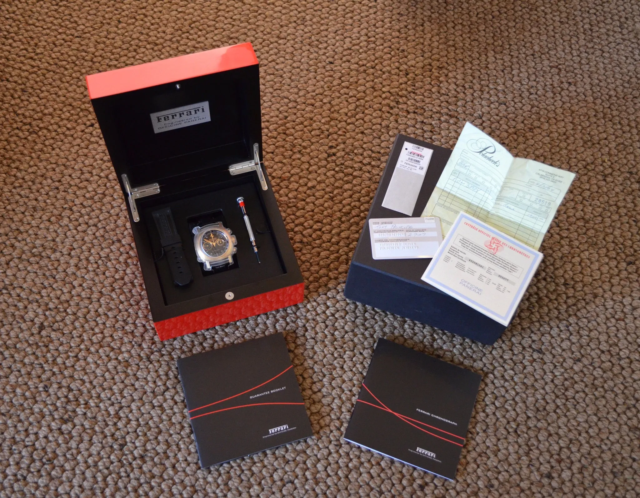Panerai Ferrari 18K Rose Gold Grand Turismo FER00006 Chronograph Watch Box Papers