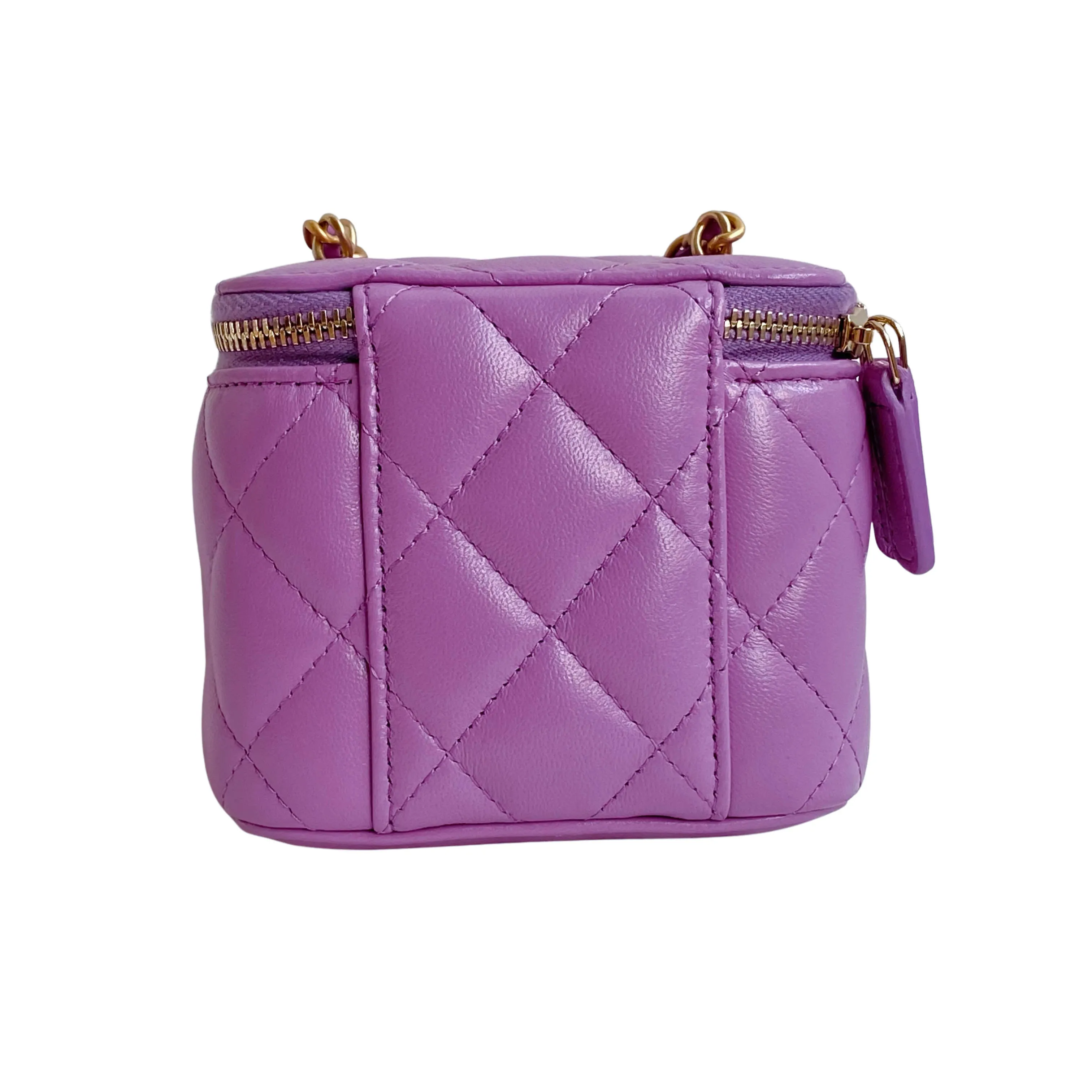Pearl Crush Mini Vanity Case with Chain 22S Purple Lambskin
