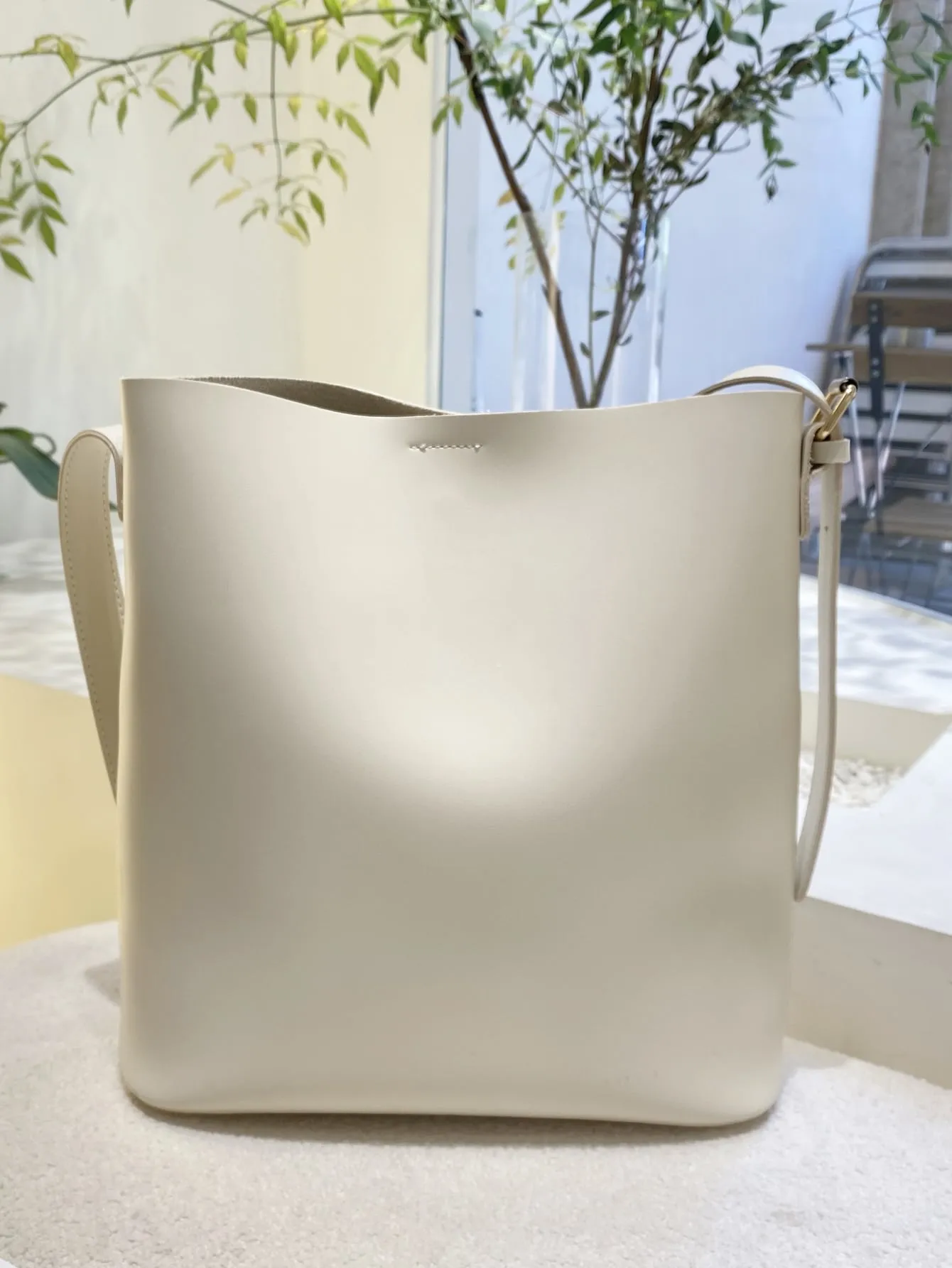 Pocket Front Design Buckle Detail Bucket Bag - Beige