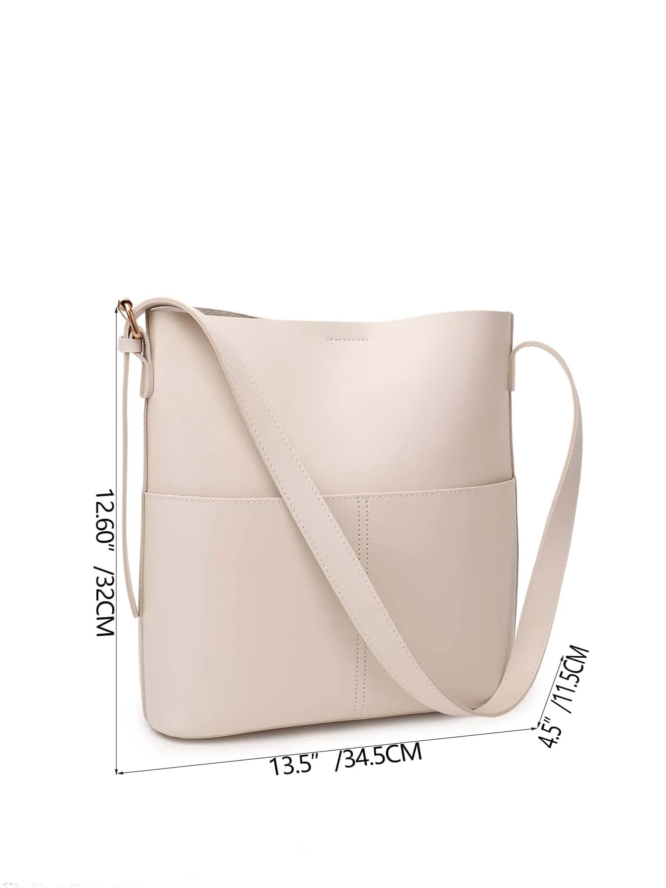 Pocket Front Design Buckle Detail Bucket Bag - Beige