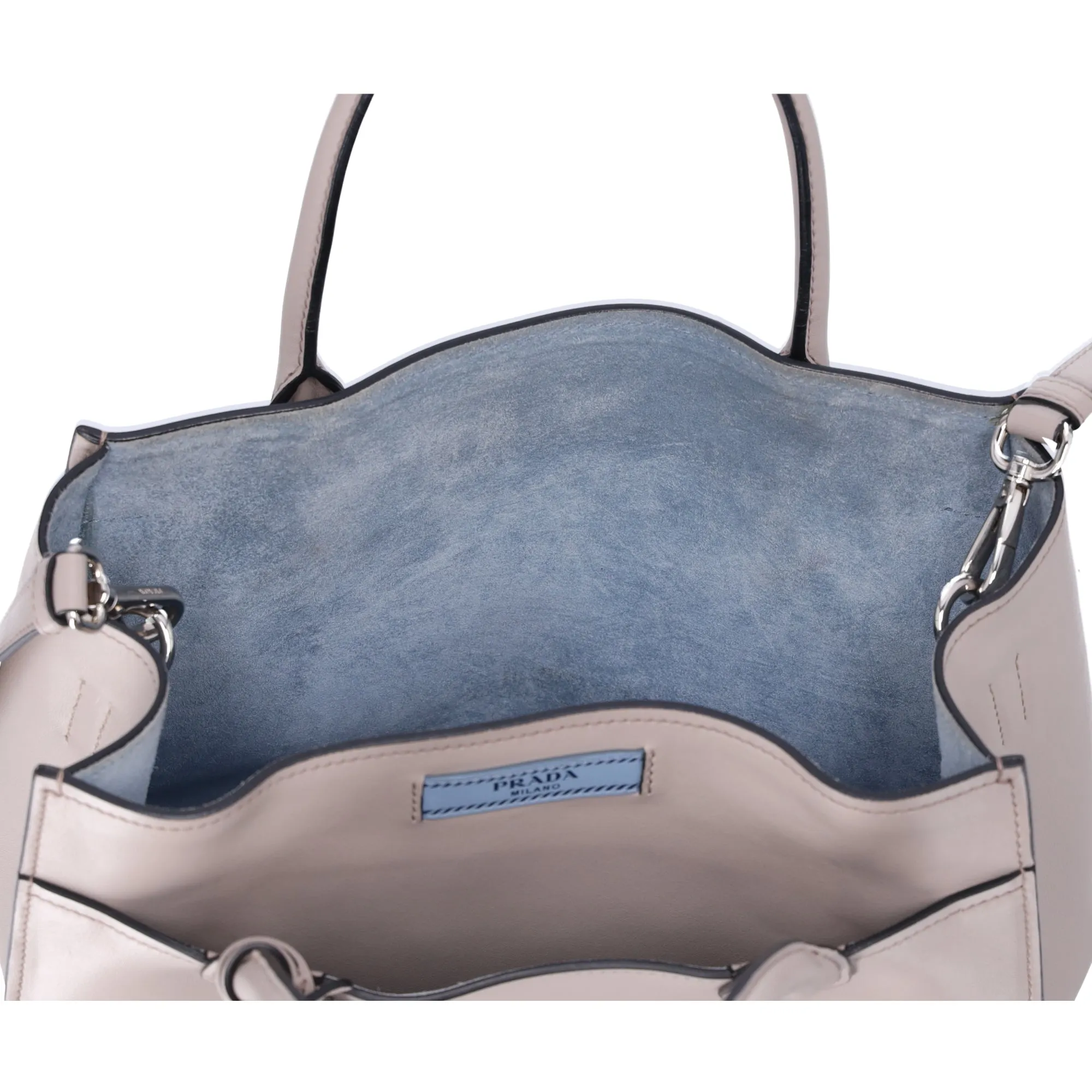 PRADA Etiquette Tote Shoulder Bag 1BA178 Gray Beige Leather