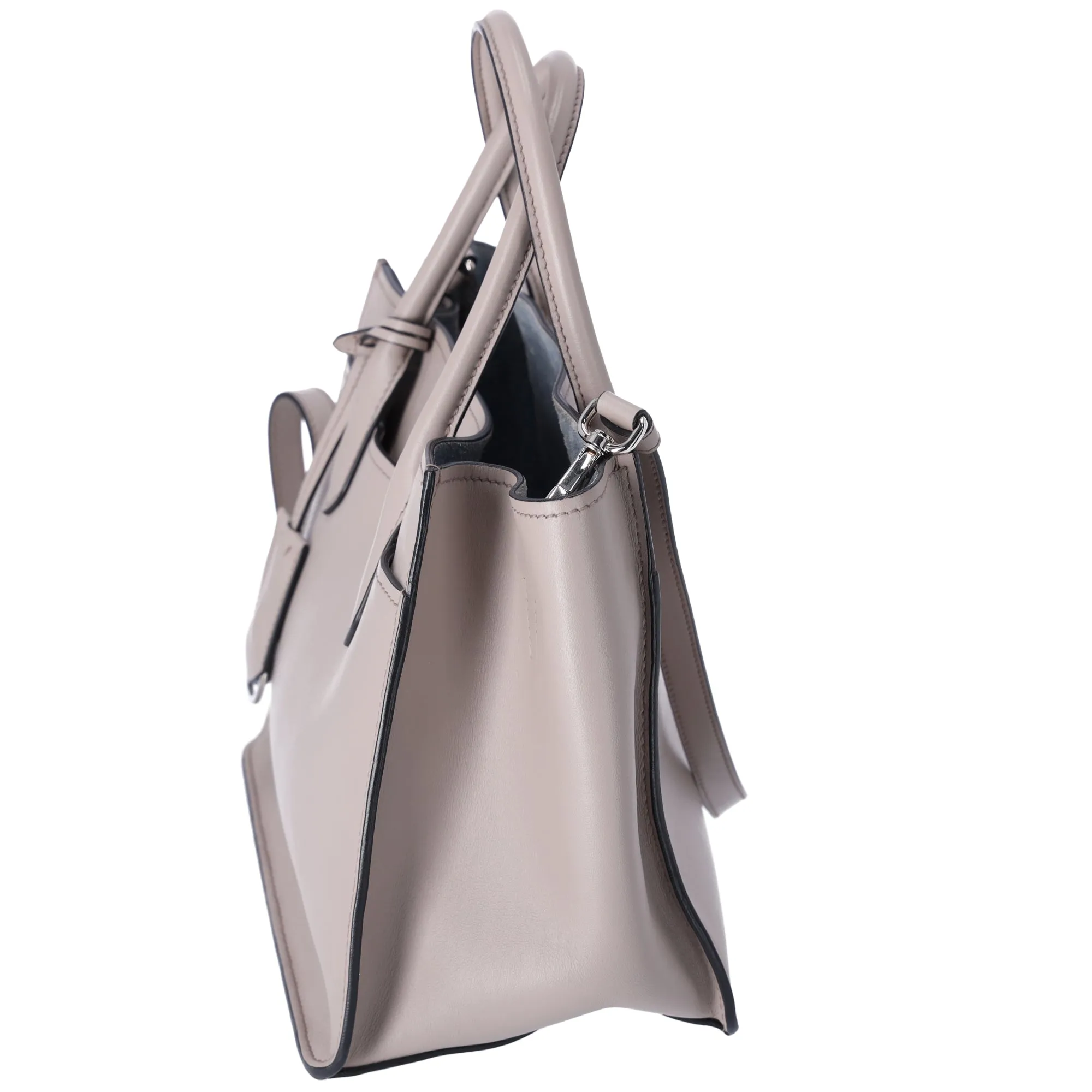 PRADA Etiquette Tote Shoulder Bag 1BA178 Gray Beige Leather