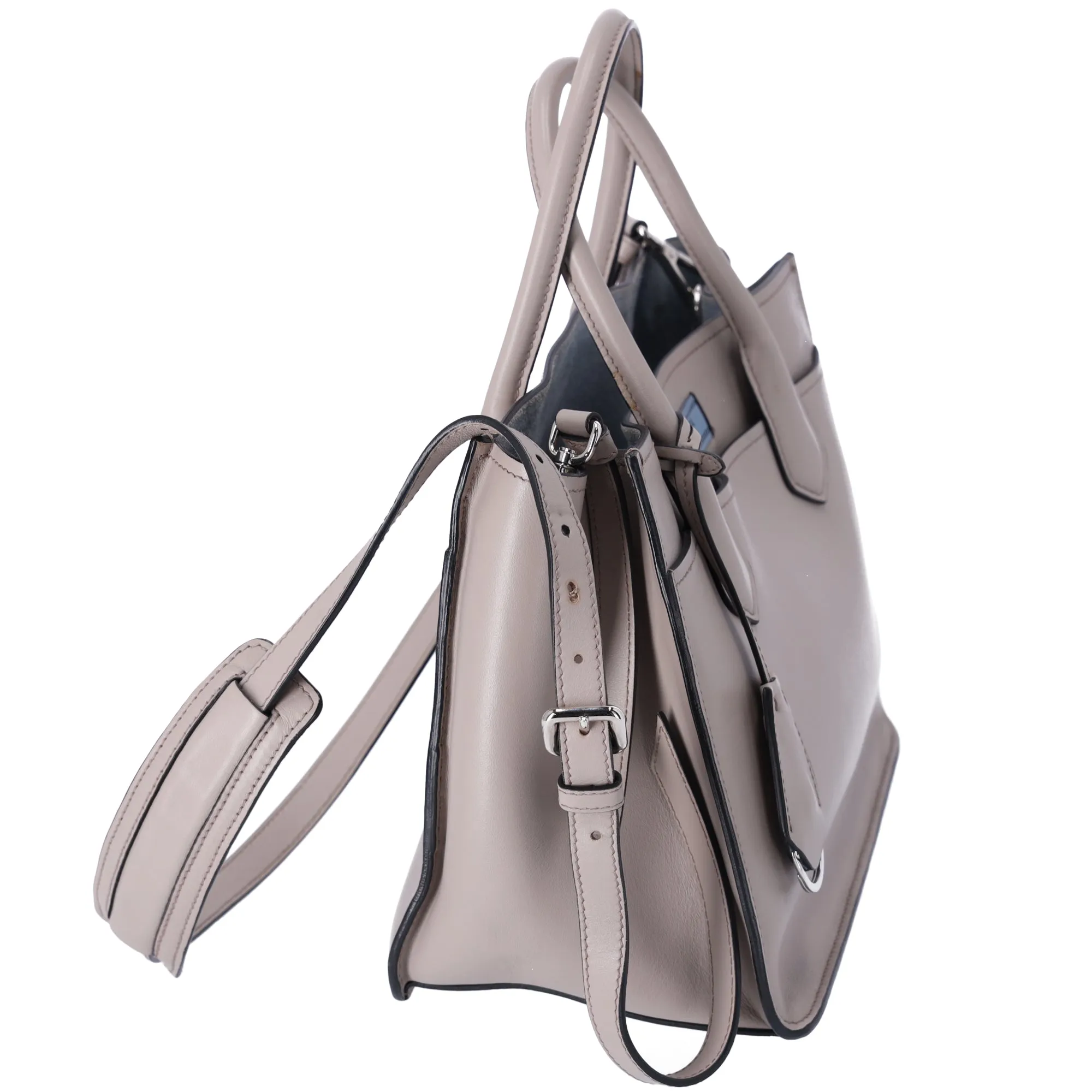 PRADA Etiquette Tote Shoulder Bag 1BA178 Gray Beige Leather