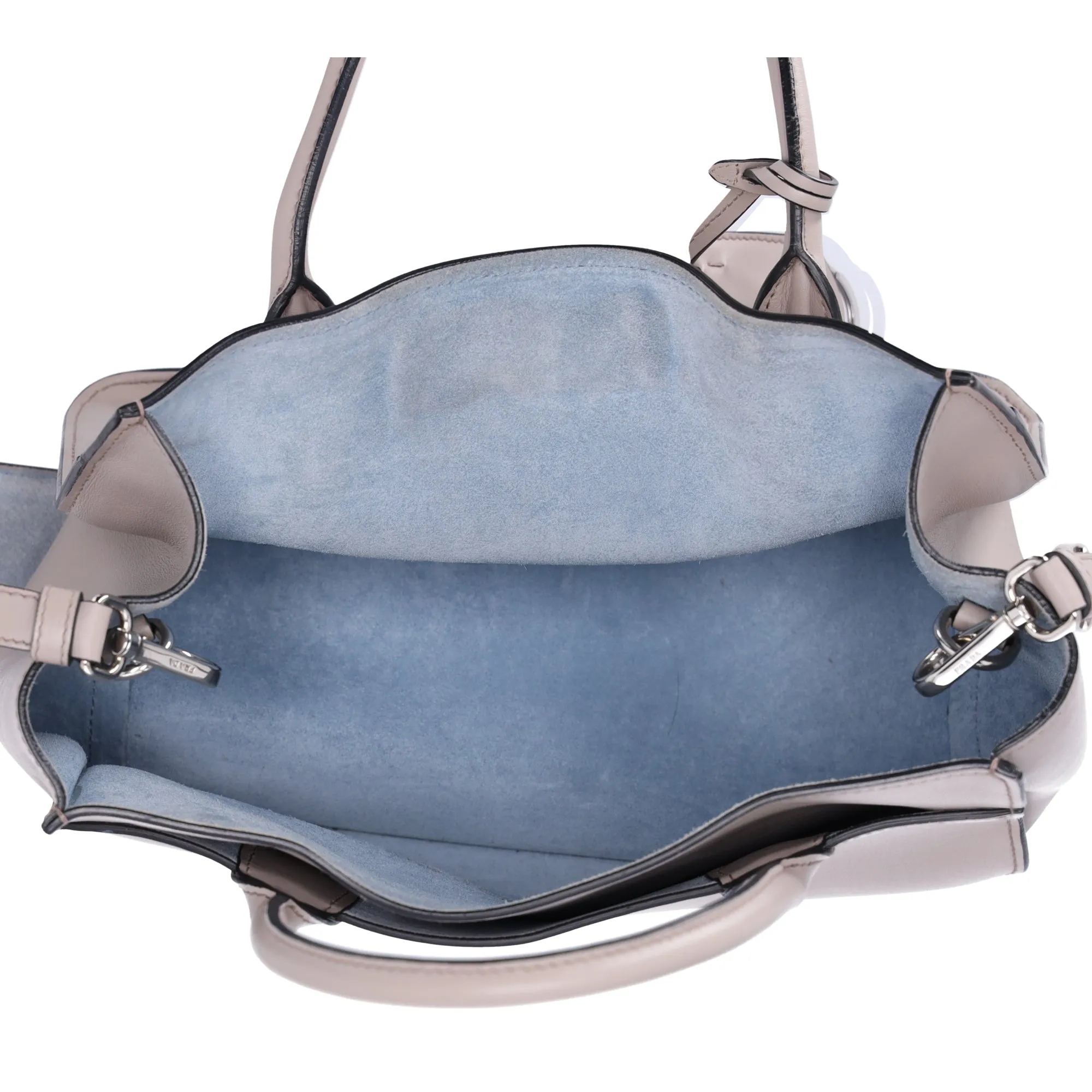 PRADA Etiquette Tote Shoulder Bag 1BA178 Gray Beige Leather