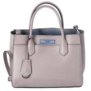 PRADA Etiquette Tote Shoulder Bag 1BA178 Gray Beige Leather