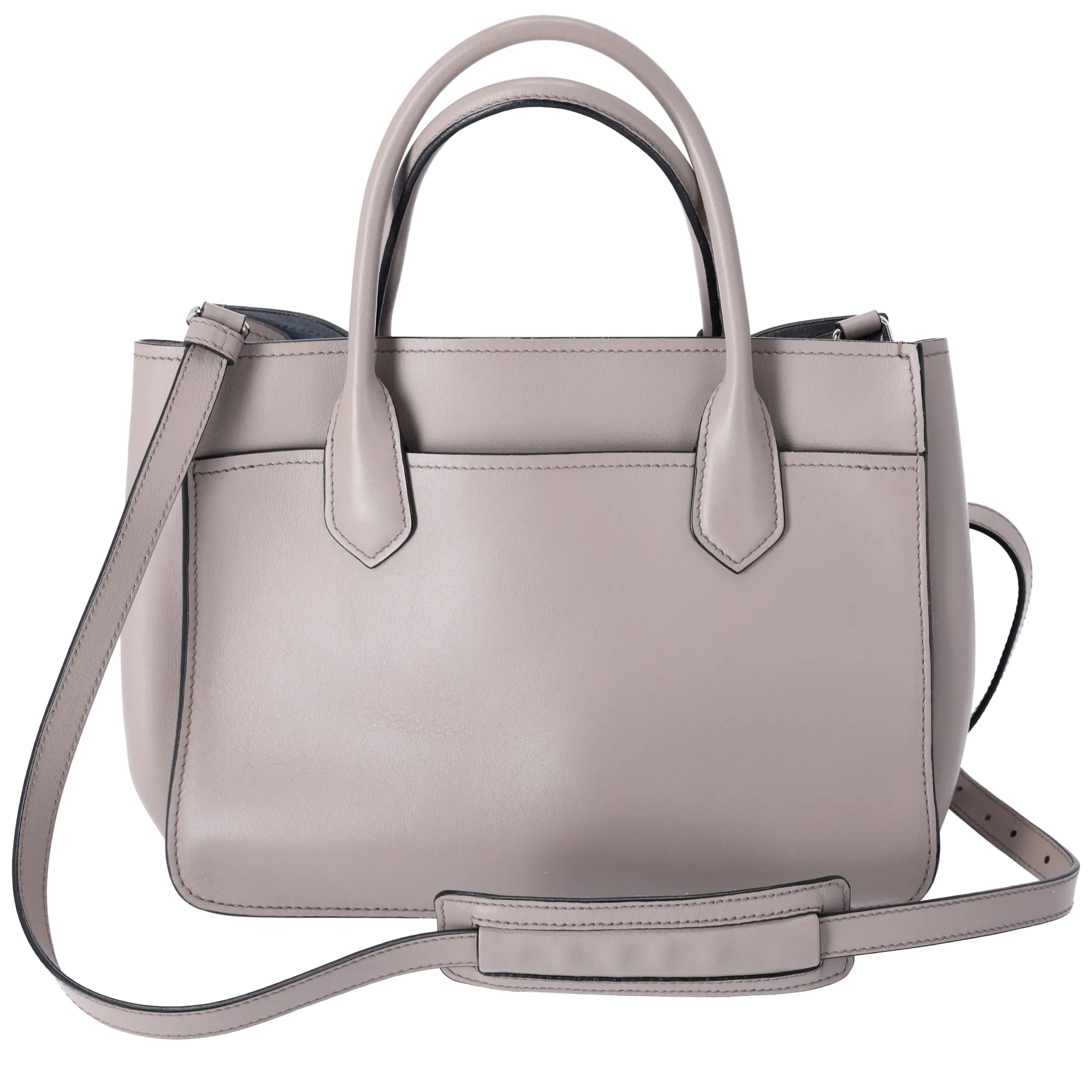 PRADA Etiquette Tote Shoulder Bag 1BA178 Gray Beige Leather