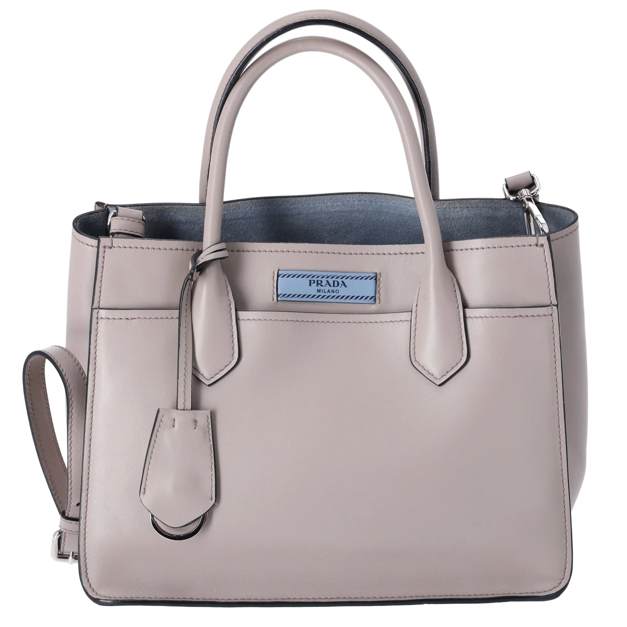 PRADA Etiquette Tote Shoulder Bag 1BA178 Gray Beige Leather
