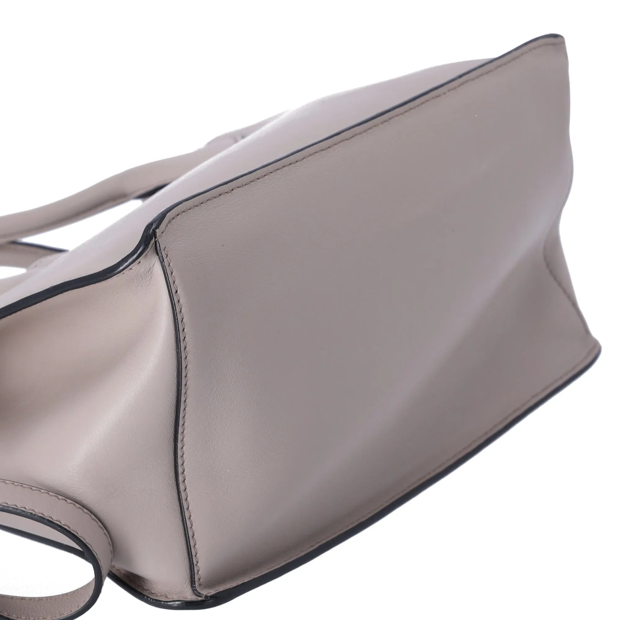 PRADA Etiquette Tote Shoulder Bag 1BA178 Gray Beige Leather