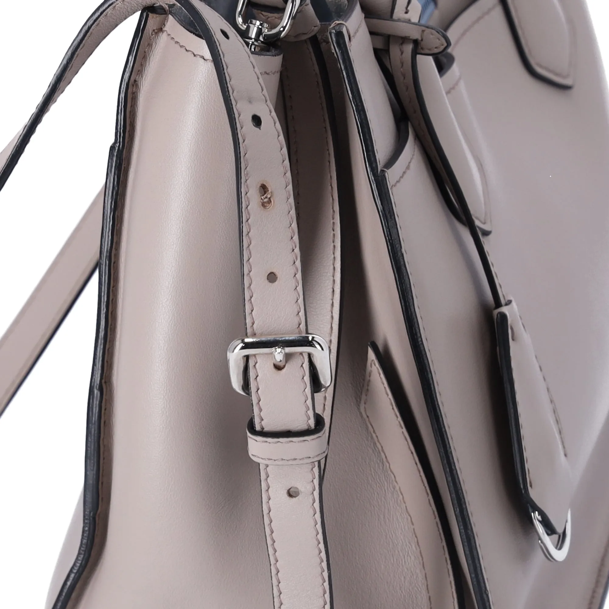 PRADA Etiquette Tote Shoulder Bag 1BA178 Gray Beige Leather