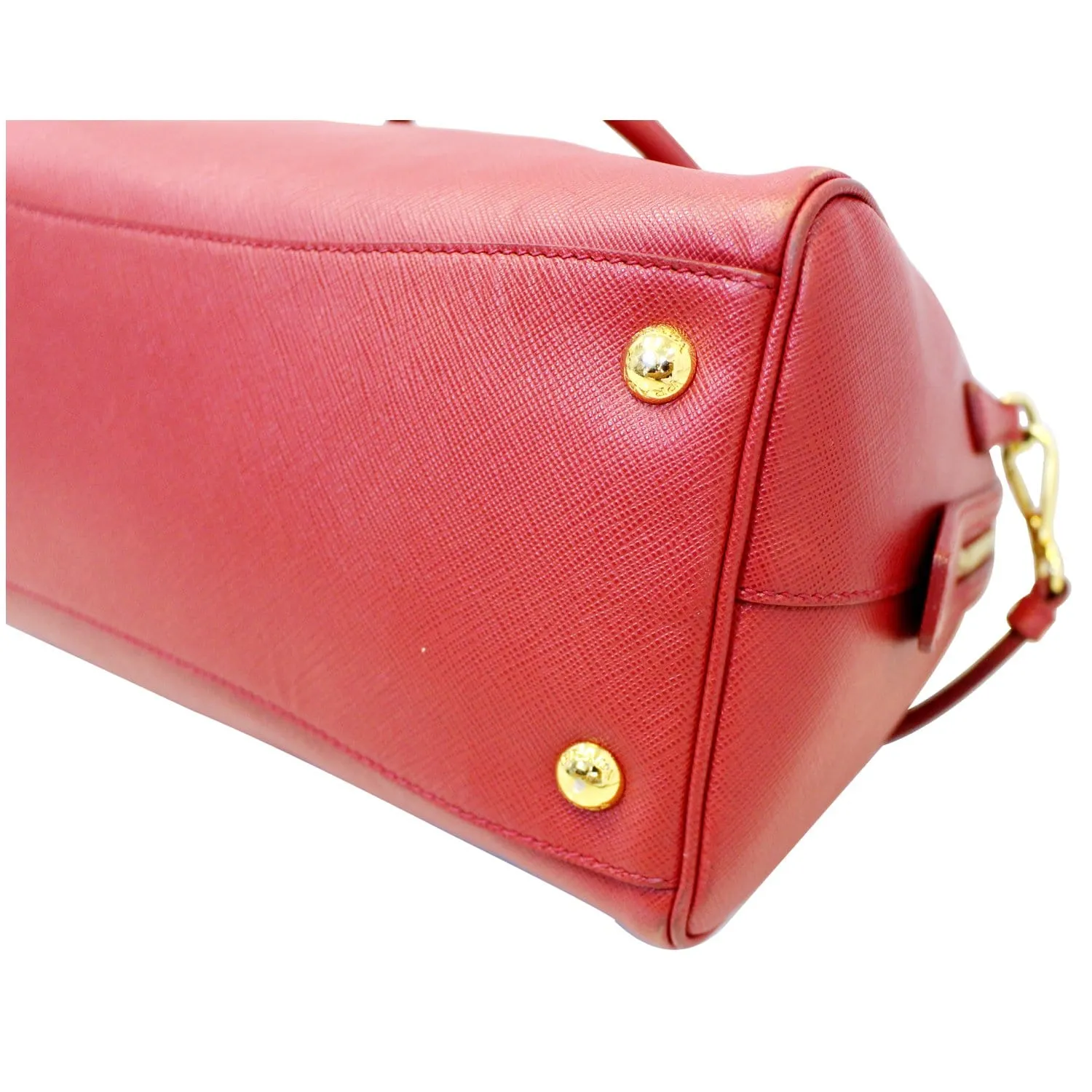 PRADA Lux Saffiano Leather Boston Handbag Red