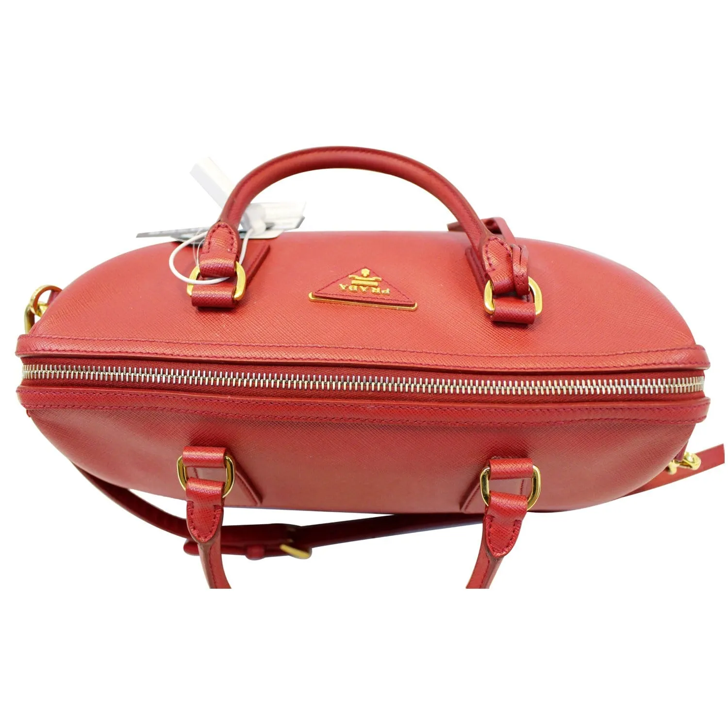 PRADA Lux Saffiano Leather Boston Handbag Red