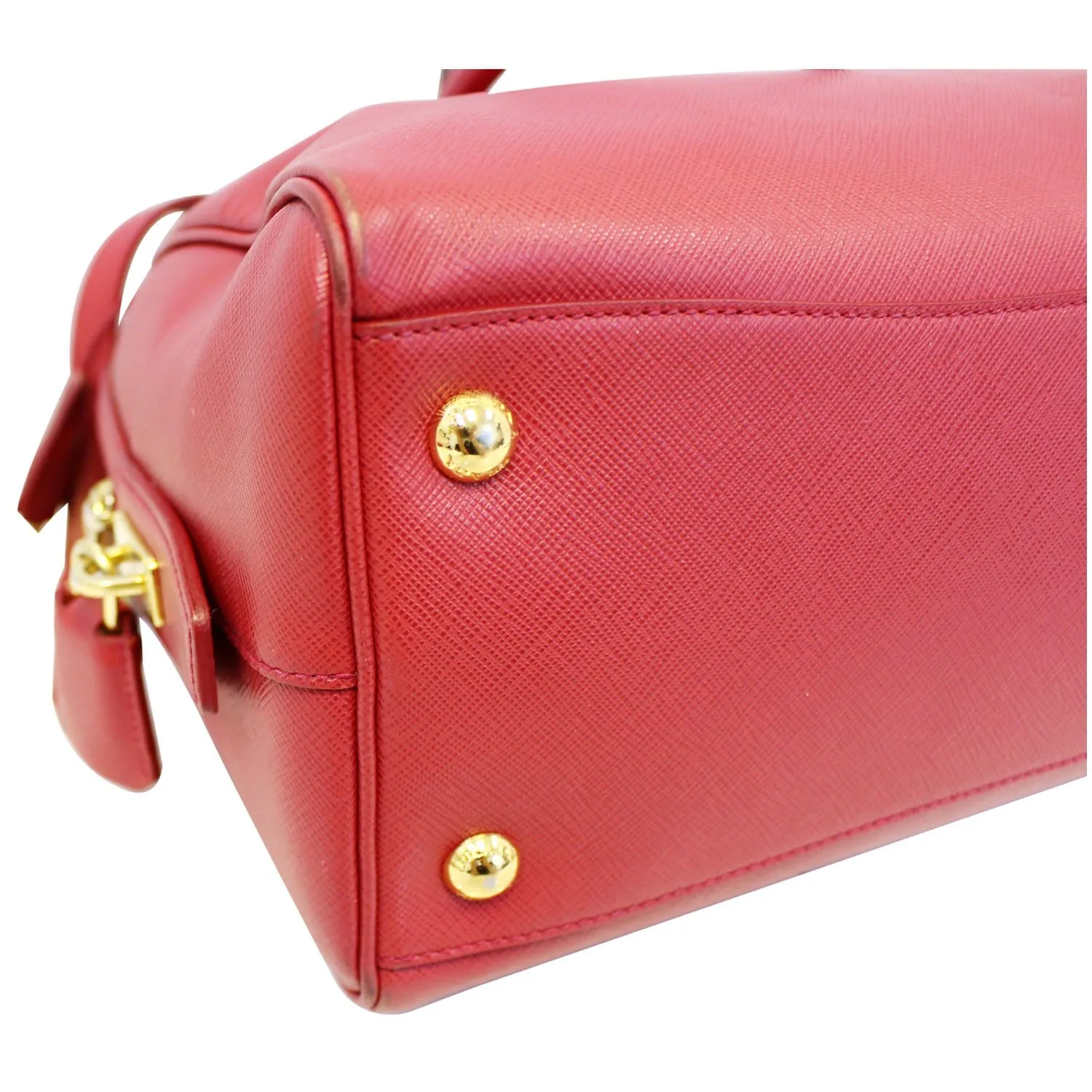 PRADA Lux Saffiano Leather Boston Handbag Red