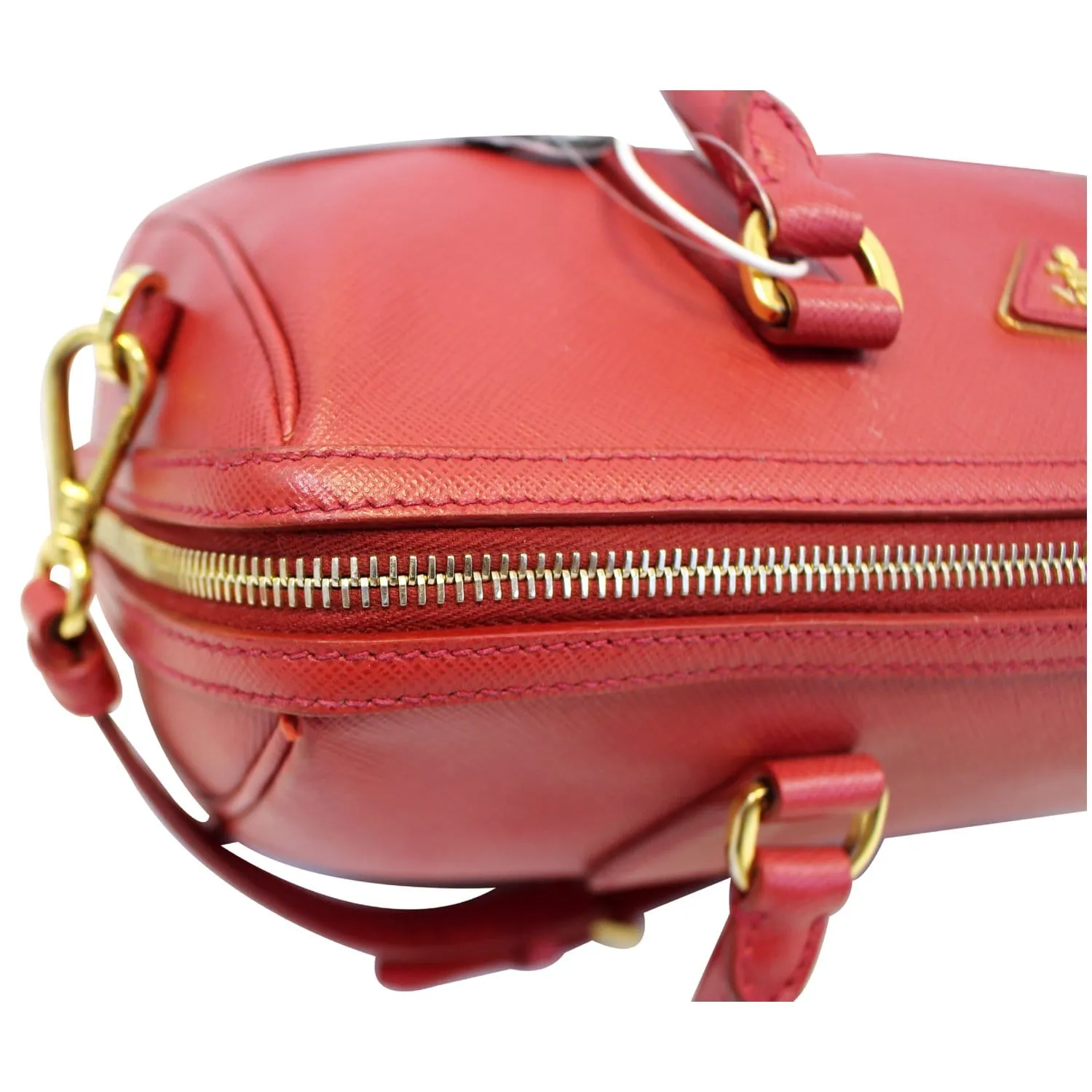 PRADA Lux Saffiano Leather Boston Handbag Red