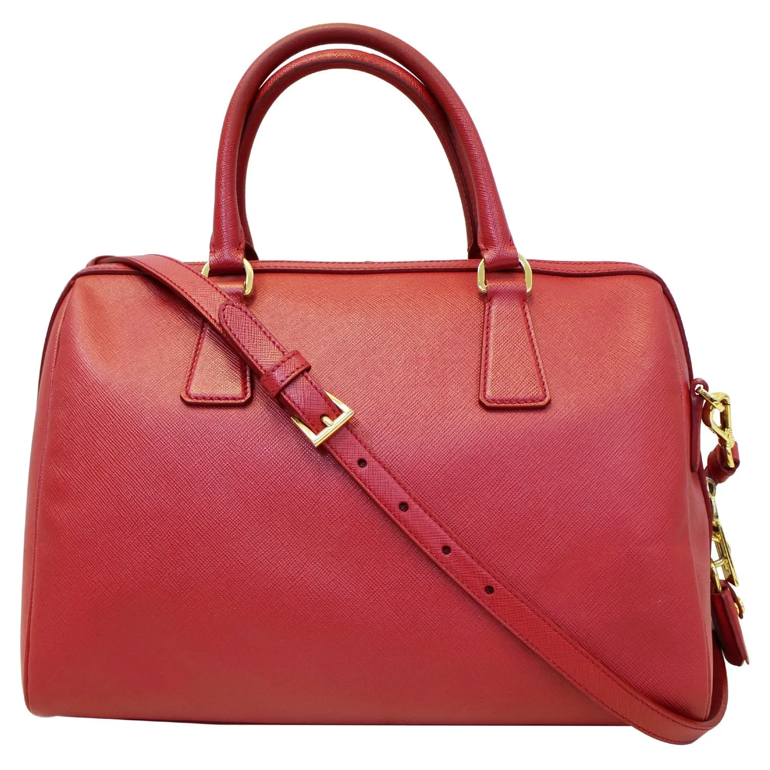 PRADA Lux Saffiano Leather Boston Handbag Red