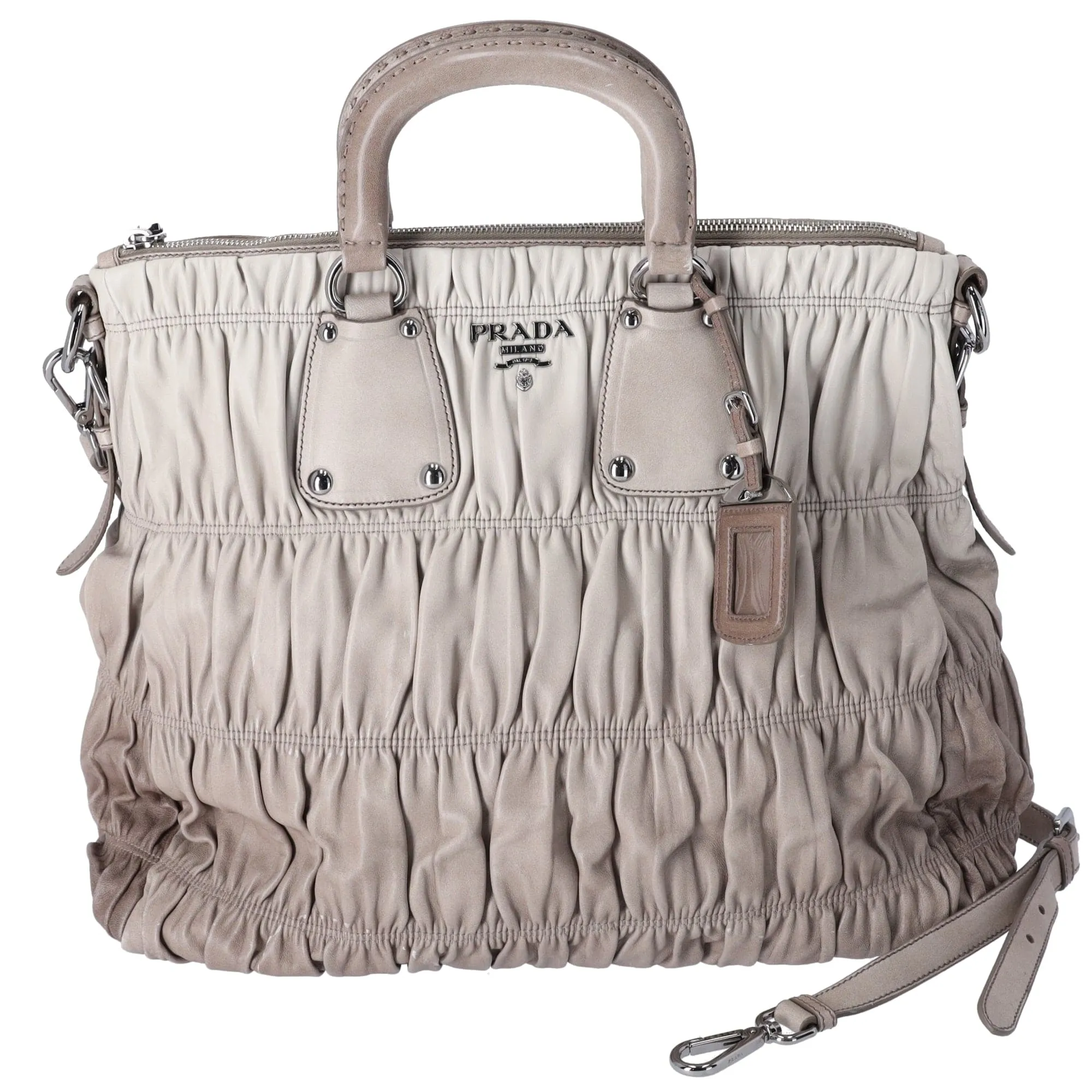 Prada Nappa Gaufre Tote BN1935 Light gray Dark Gray Leather