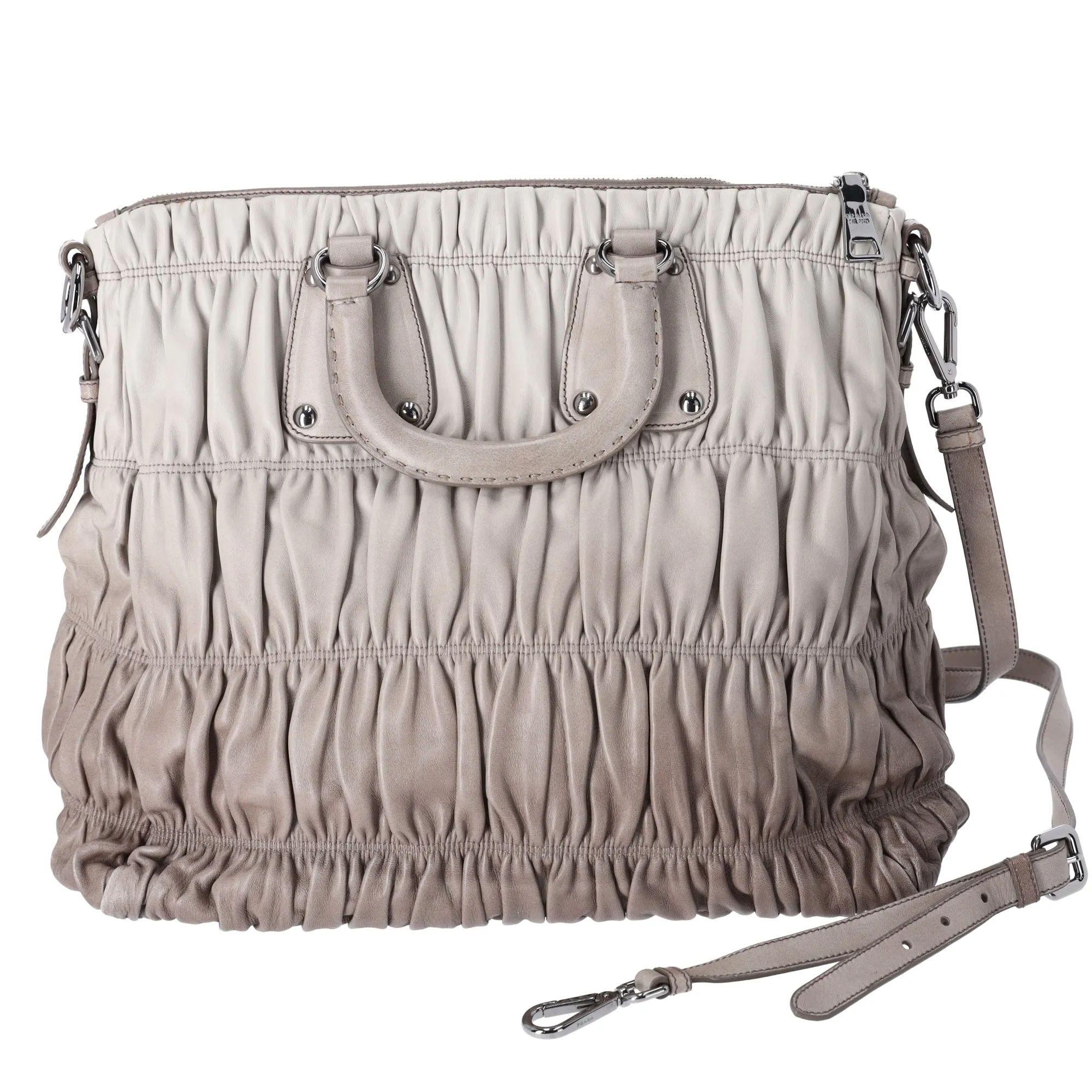 Prada Nappa Gaufre Tote BN1935 Light gray Dark Gray Leather