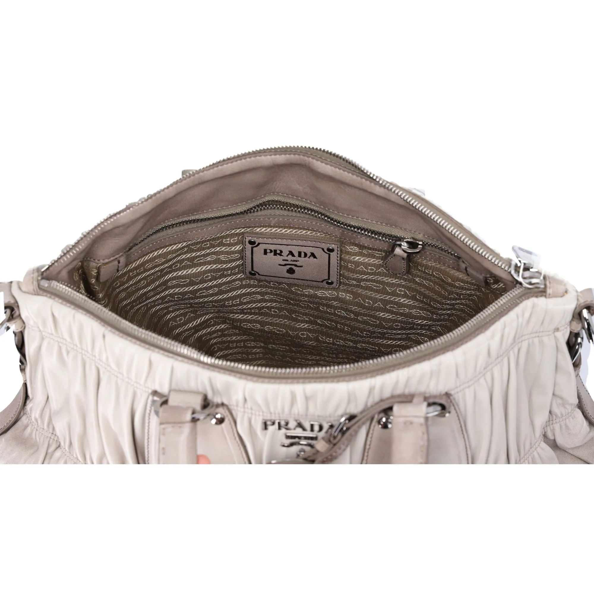 Prada Nappa Gaufre Tote BN1935 Light gray Dark Gray Leather