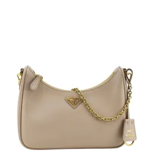PRADA Re-Edition 2005 Saffiano Leather Shoulder Bag Cameo Beige