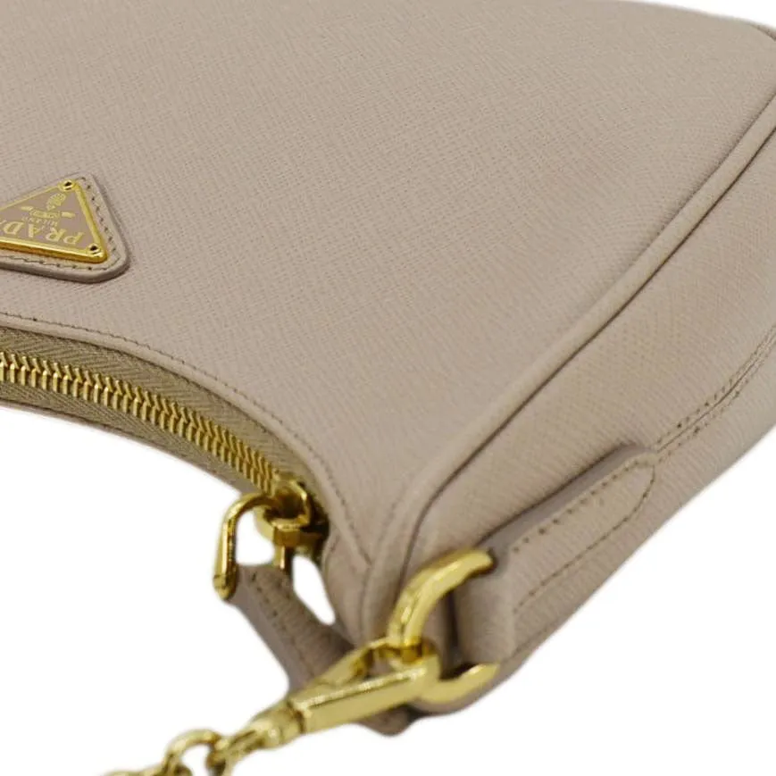 PRADA Re-Edition 2005 Saffiano Leather Shoulder Bag Cameo Beige