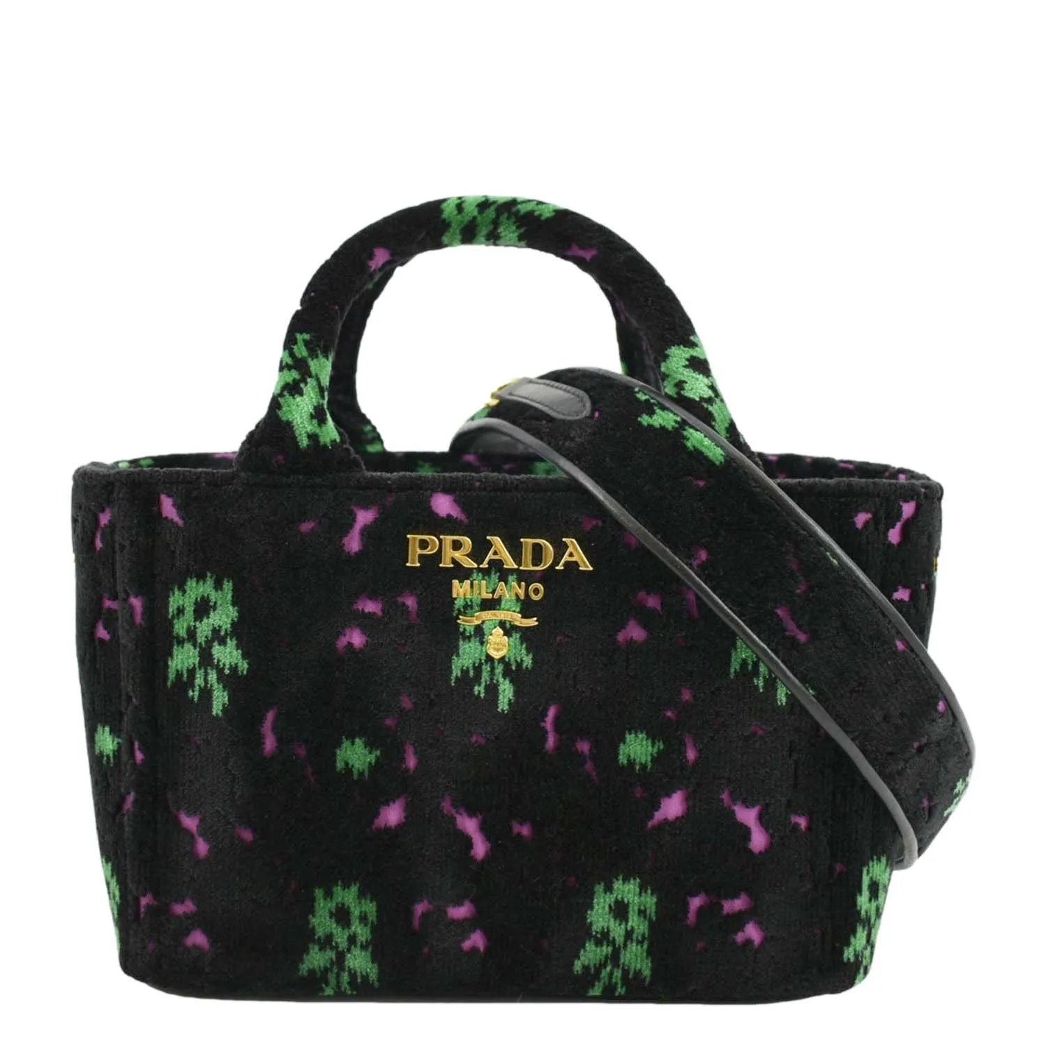 PRADA Small Top Handle Velvet Shoulder Bag Black