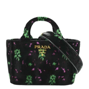 PRADA Small Top Handle Velvet Shoulder Bag Black
