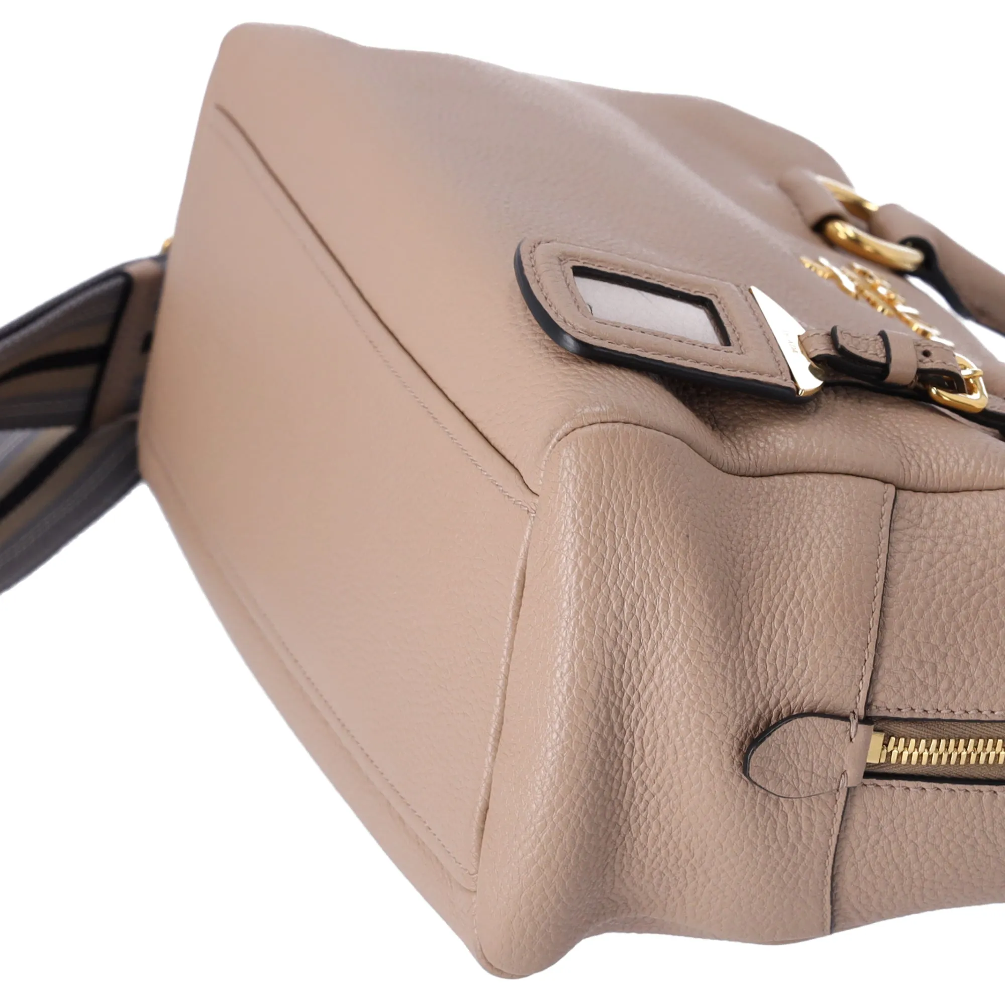 PRADA Vitello Phenix Bauletto Handbag 1BB086 Taupe Pebbled Leather