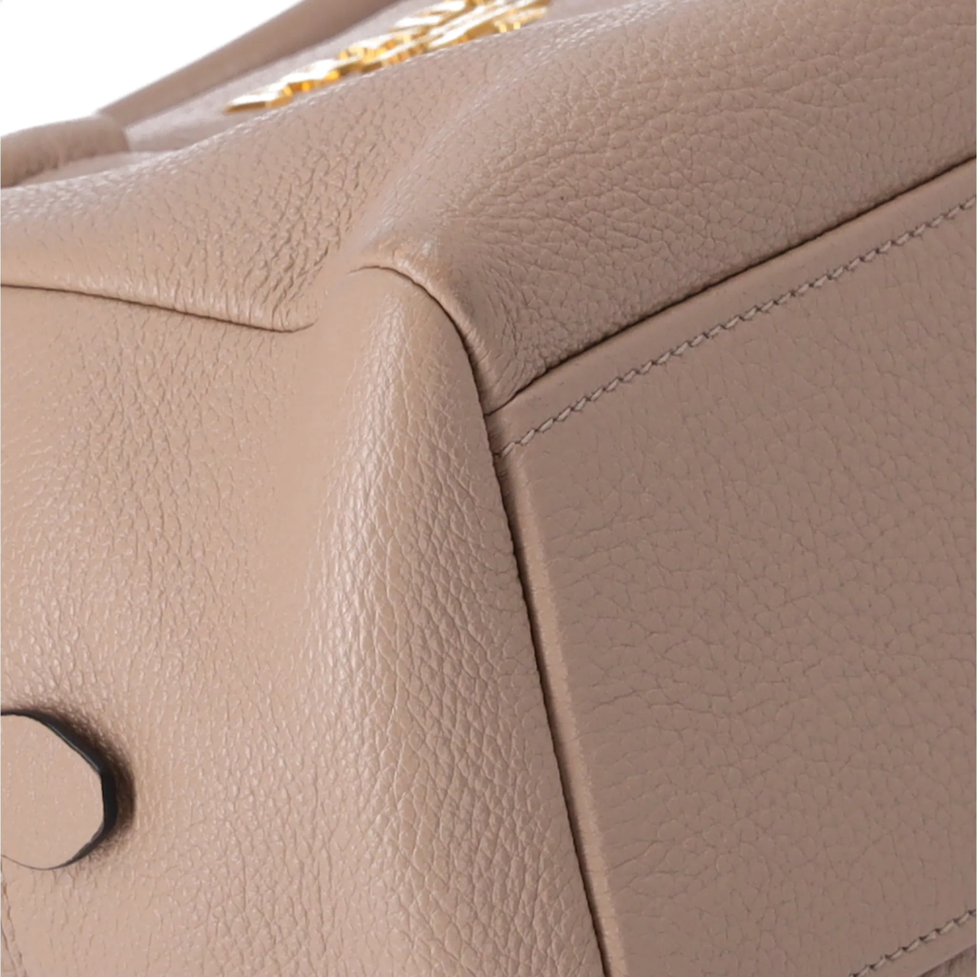 PRADA Vitello Phenix Bauletto Handbag 1BB086 Taupe Pebbled Leather
