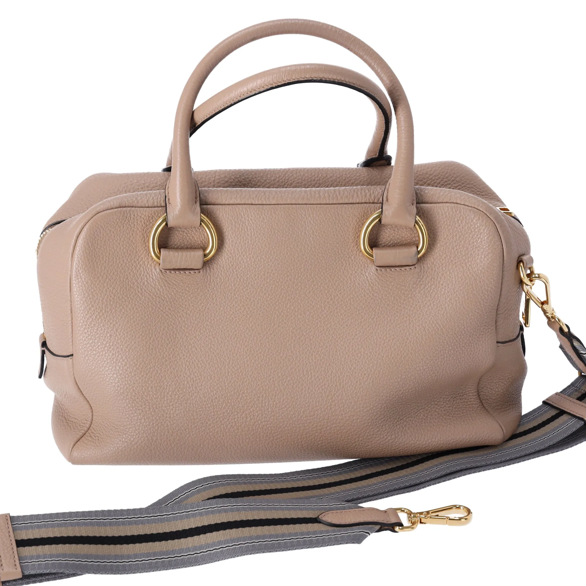 PRADA Vitello Phenix Bauletto Handbag 1BB086 Taupe Pebbled Leather