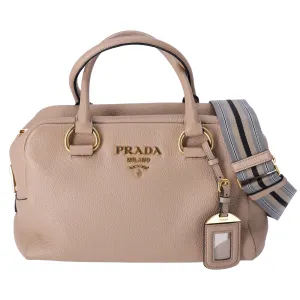PRADA Vitello Phenix Bauletto Handbag 1BB086 Taupe Pebbled Leather