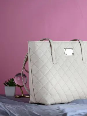 Quilted Pattern Shoulder Tote Bag - Beige - FD ⚡
