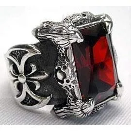 Red Garnet Dragon Claw Sterling Silver Men's Ring