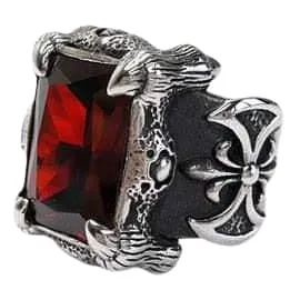 Red Garnet Dragon Claw Sterling Silver Men's Ring