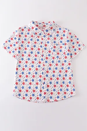 Red Patriotic Star Print Men Shirt