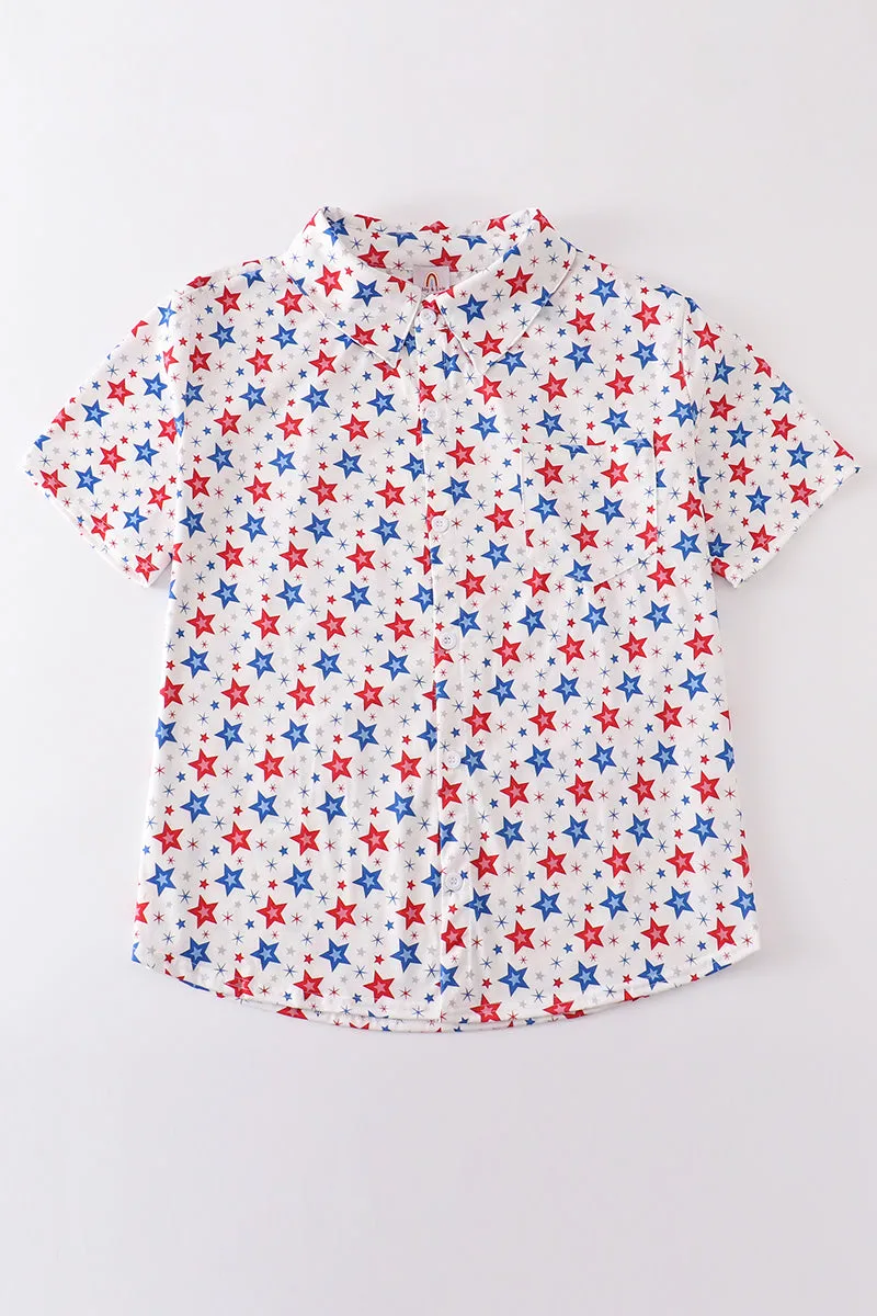 Red Patriotic Star Print Men Shirt