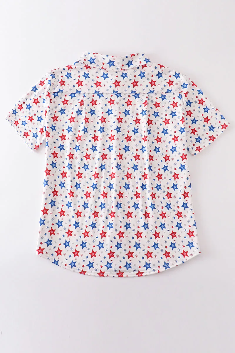 Red Patriotic Star Print Men Shirt