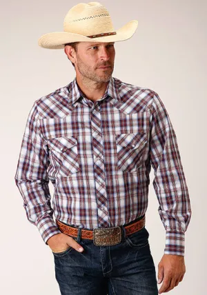 Roper Men's Wine/Navy/White Plaid Western Snap Shirt
