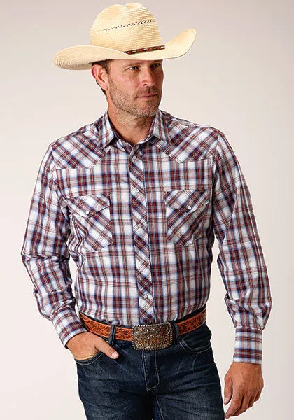 Roper Men's Wine/Navy/White Plaid Western Snap Shirt