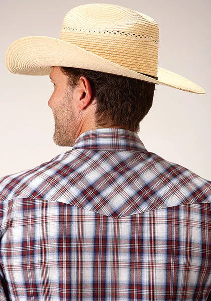 Roper Men's Wine/Navy/White Plaid Western Snap Shirt