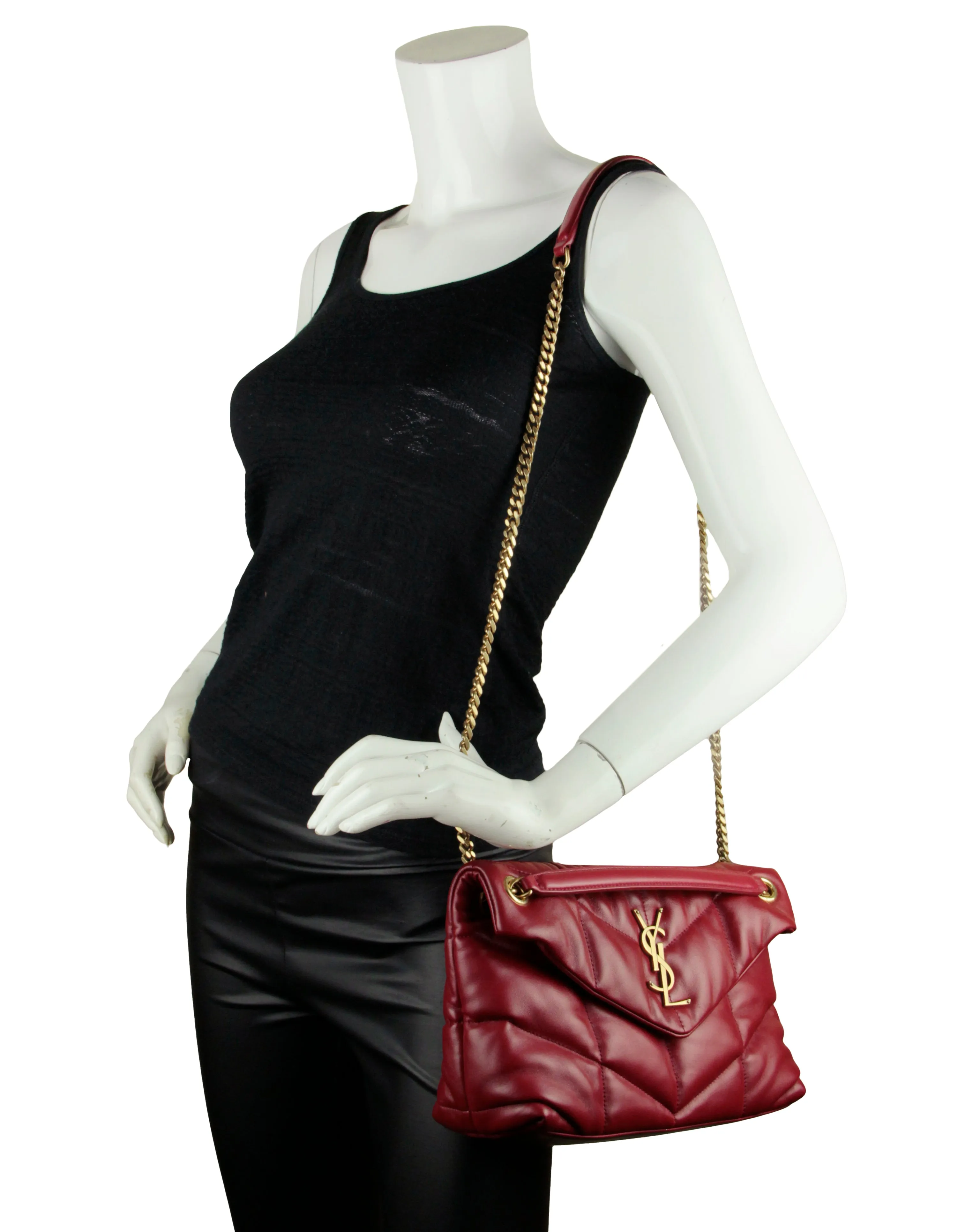 Saint Laurent Burgundy Leather Small Loulou Puffer Bag