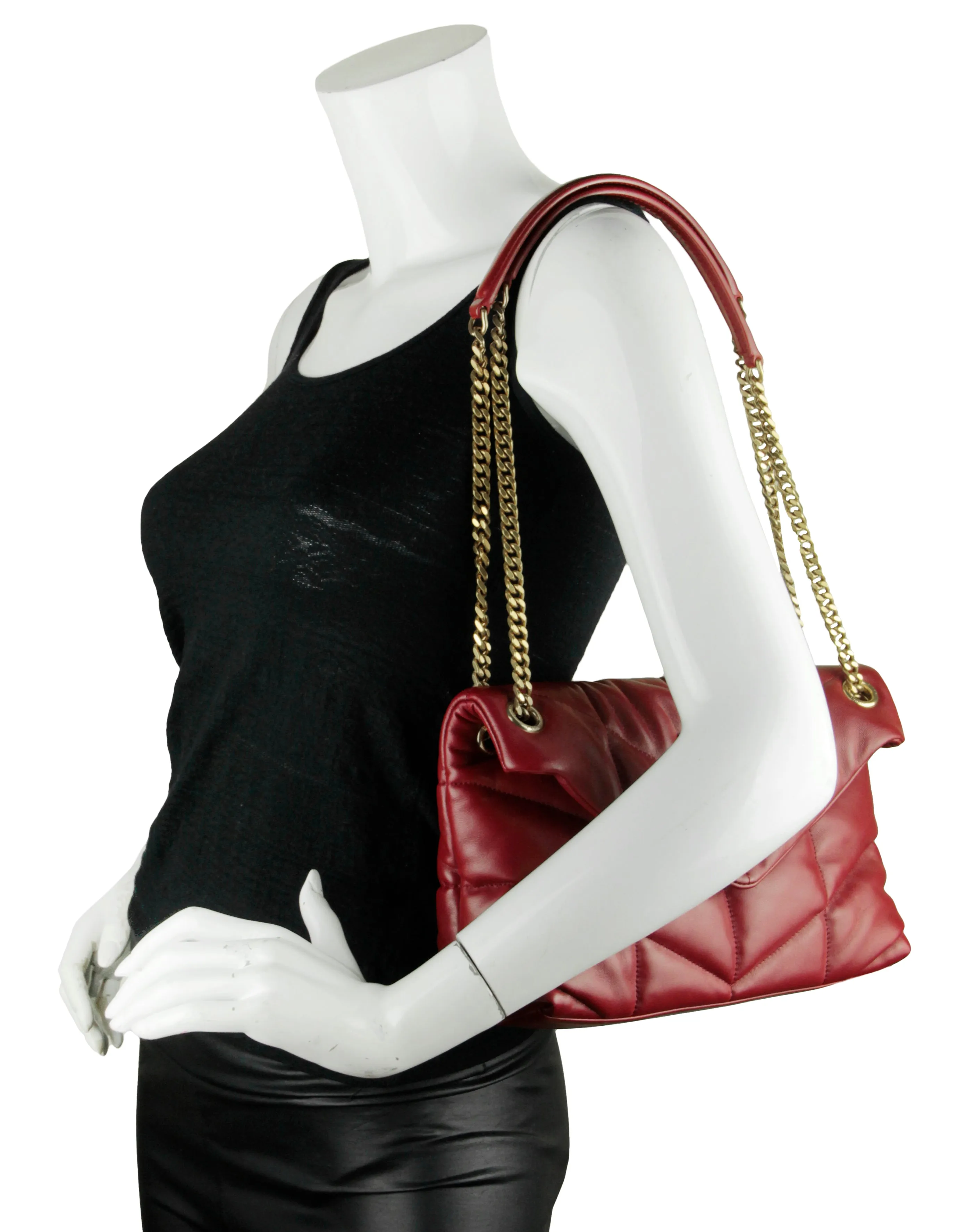 Saint Laurent Burgundy Leather Small Loulou Puffer Bag