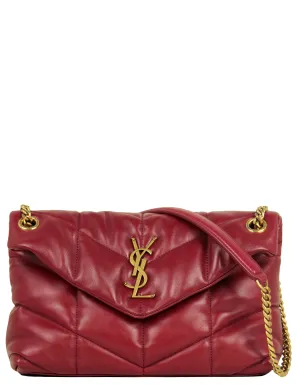 Saint Laurent Burgundy Leather Small Loulou Puffer Bag