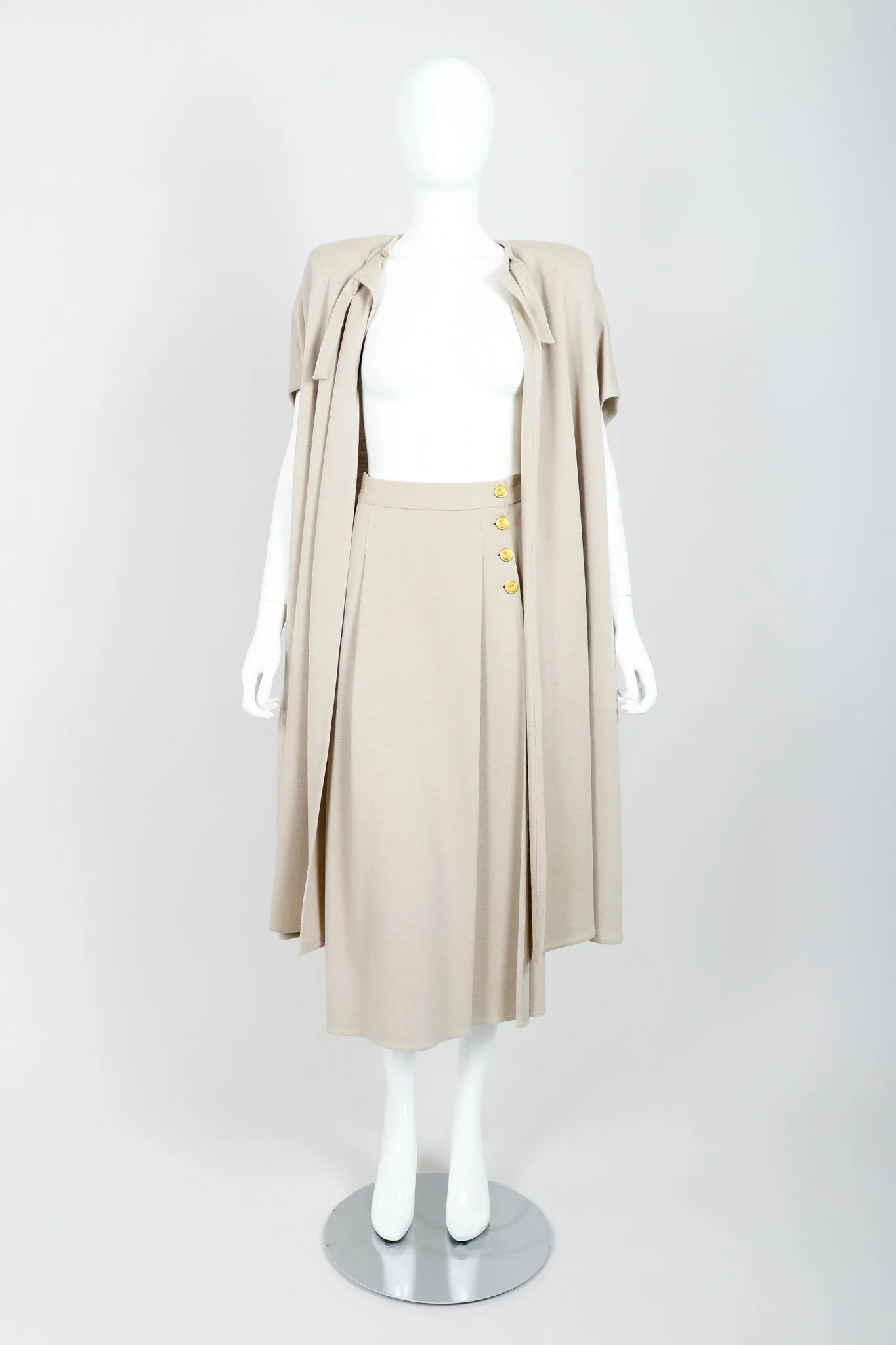 Sand Beige Knit Duster & Skirt Set