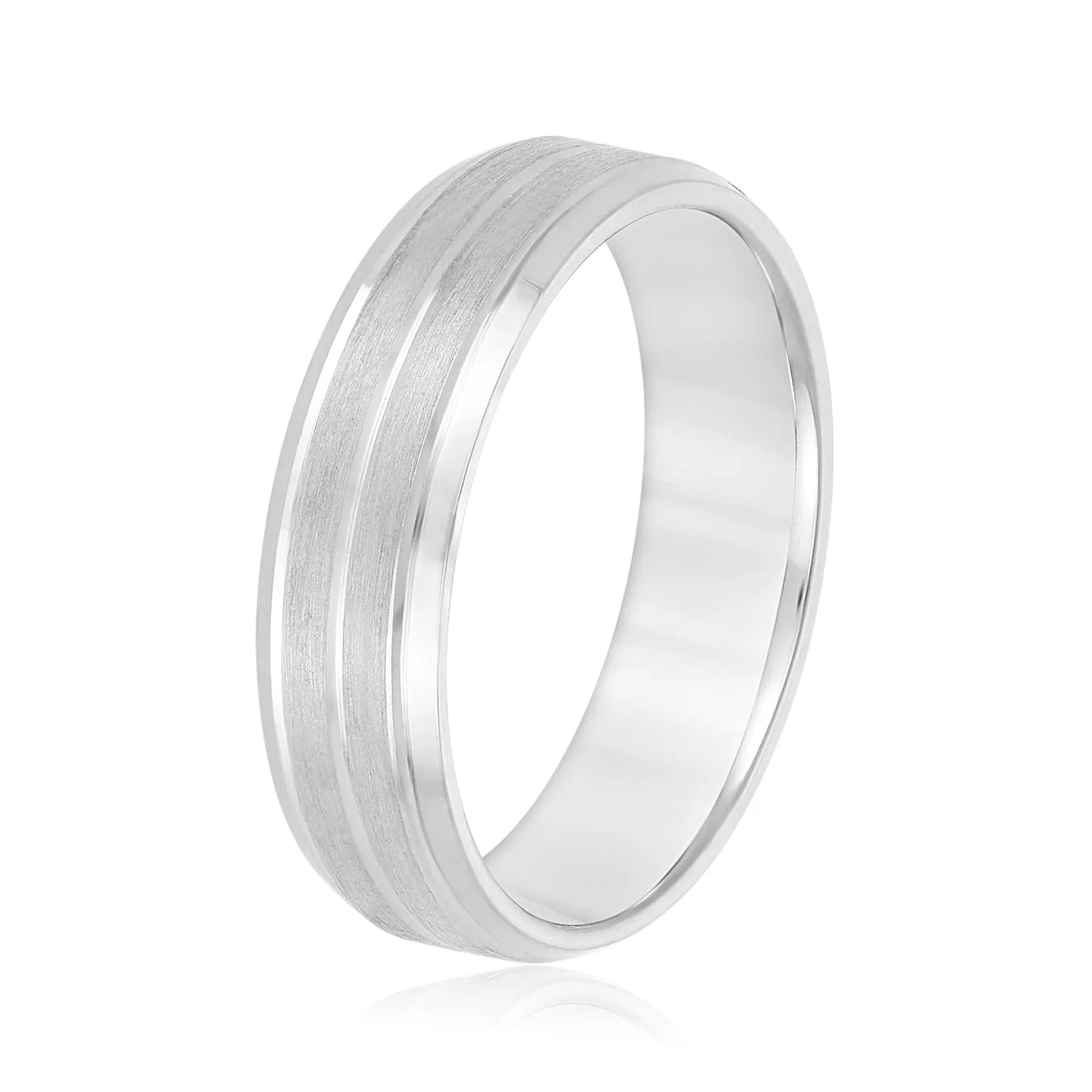 Sand Blast Men's Wedding Band with a Single Center Strip