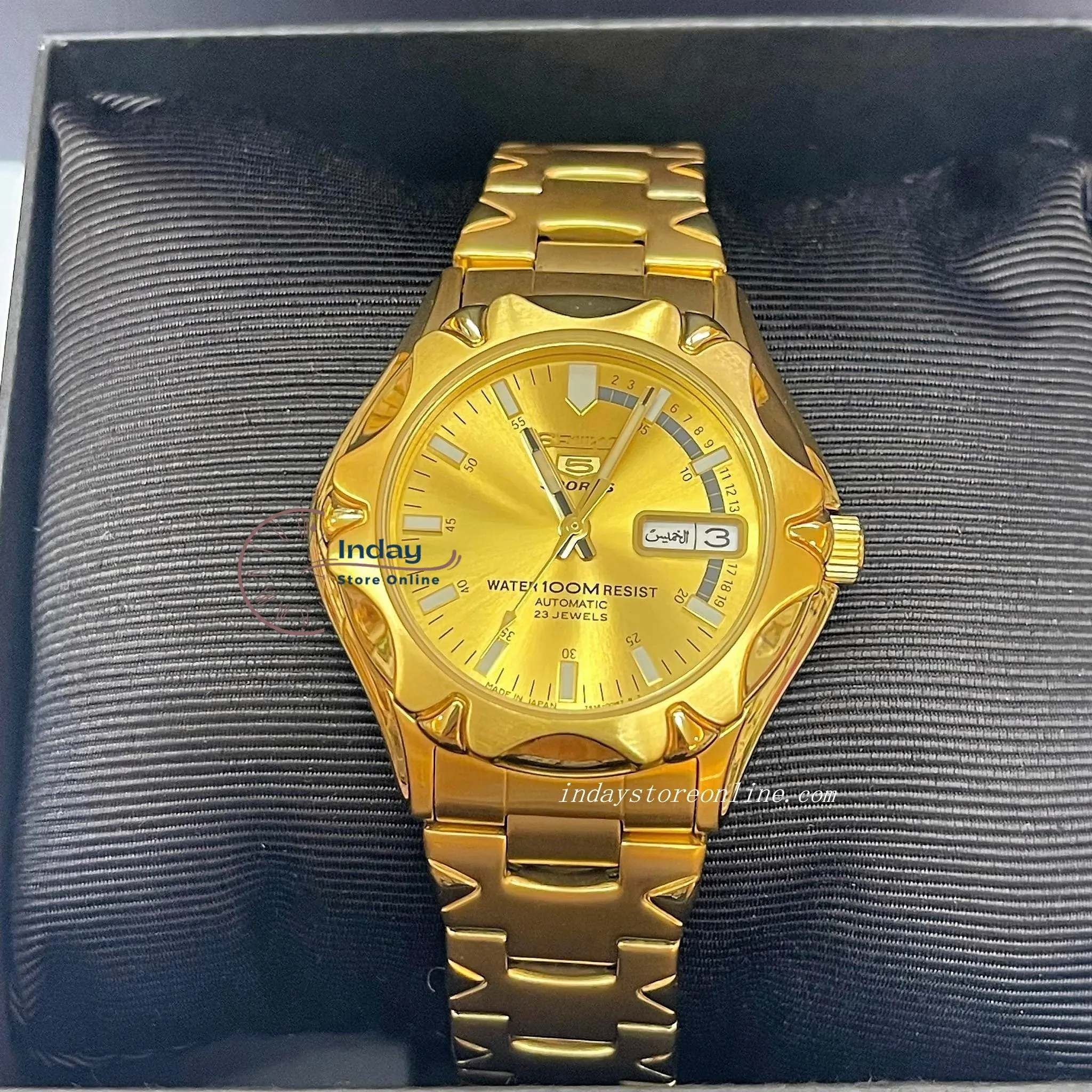 Seiko Automatic Men's Watch SNZ450J1 Gold Tone Stainless Steel Luminous Hands and Markers